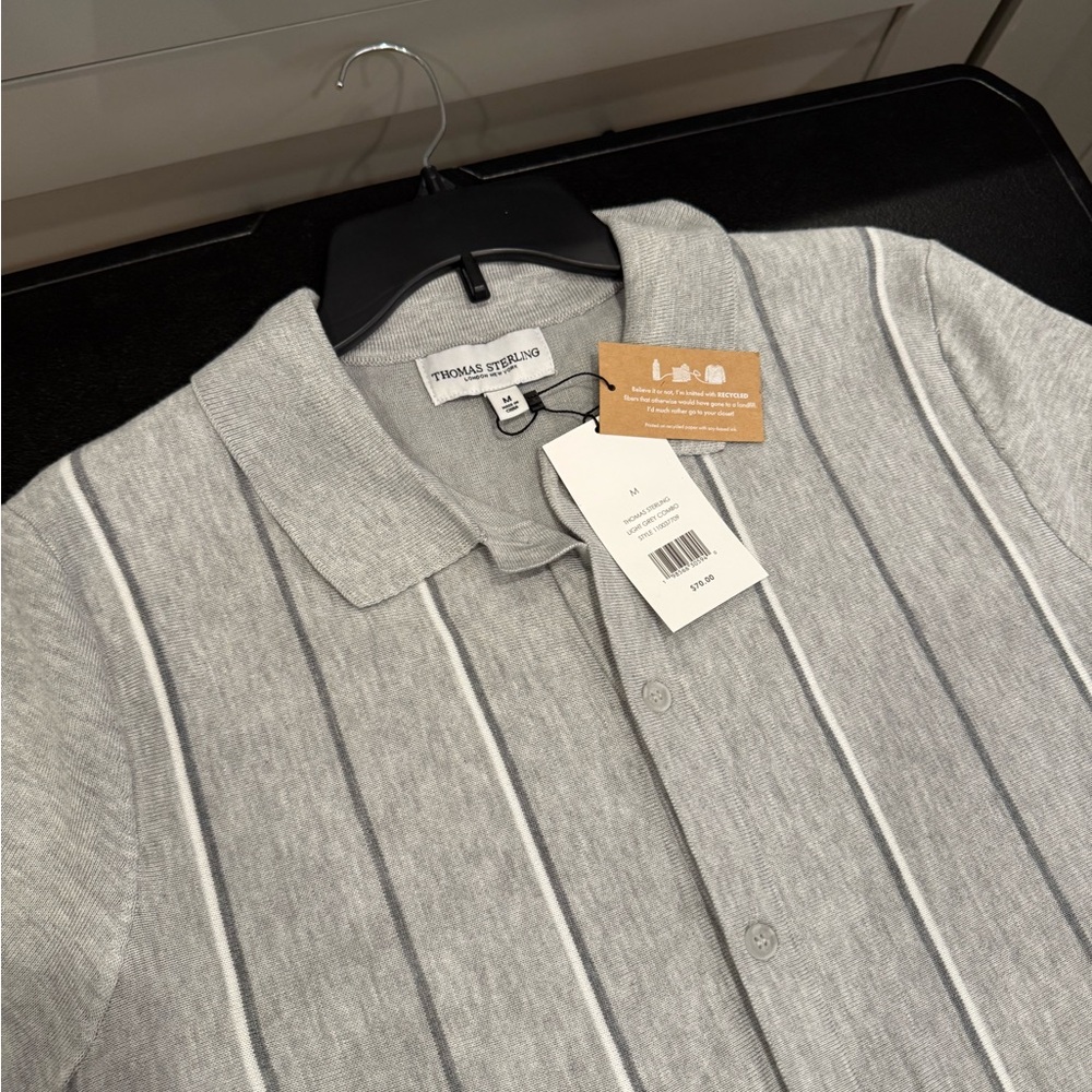 Men's Thomas Sterling Gray Polo Shirt, Med - Picture 9 of 9